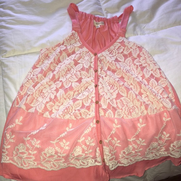 Rewind Tops - Coral Pink Lacey Tank Top